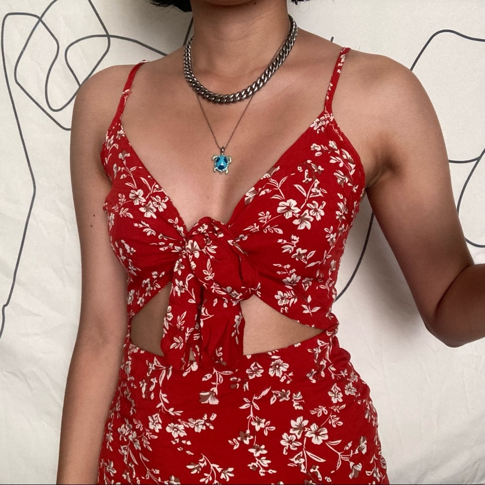 Red Summer Floral Mini Dress